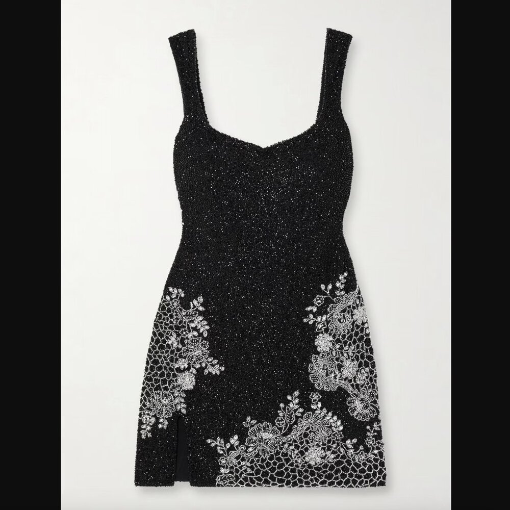 CLIO PEPPIATT Damask Embellished Stretch-Tulle Mini Dress in Silver